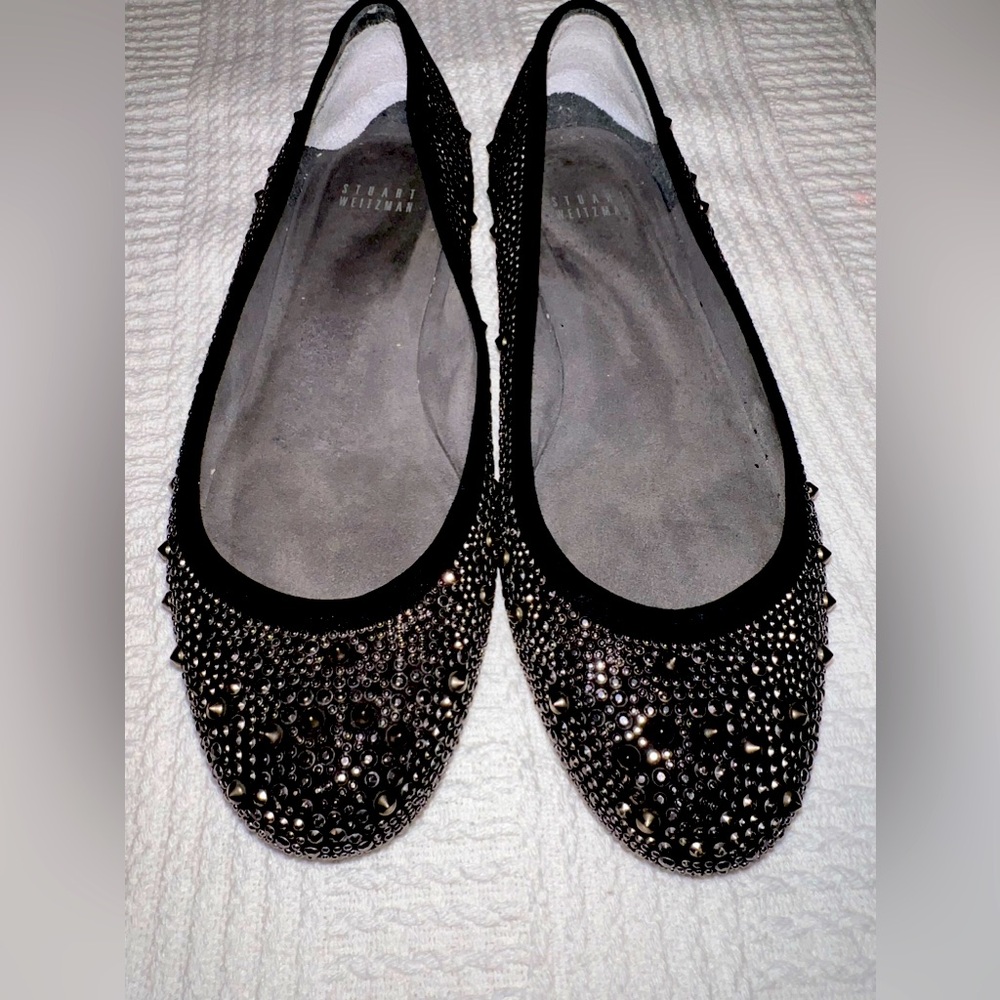 STUART WEITZMAN Nubeads studded suede ballet flats slip on